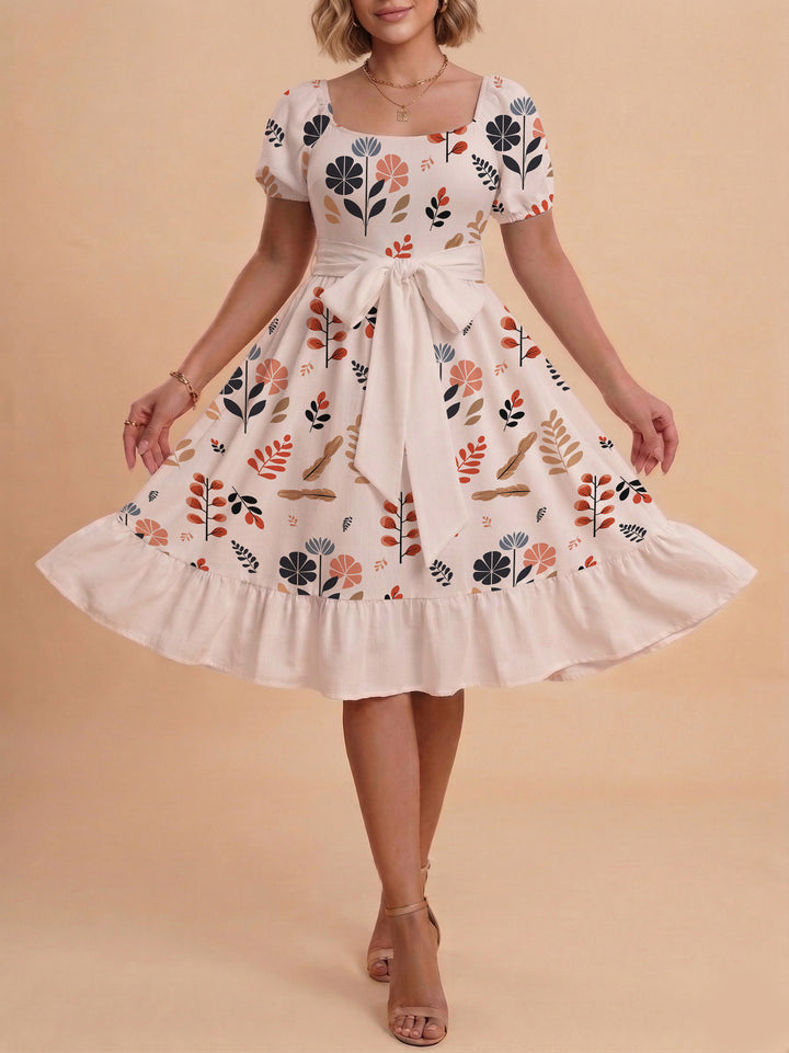 Damen Kleid mit tailliertem Schnitt und verspieltem Blumenmuster Drune