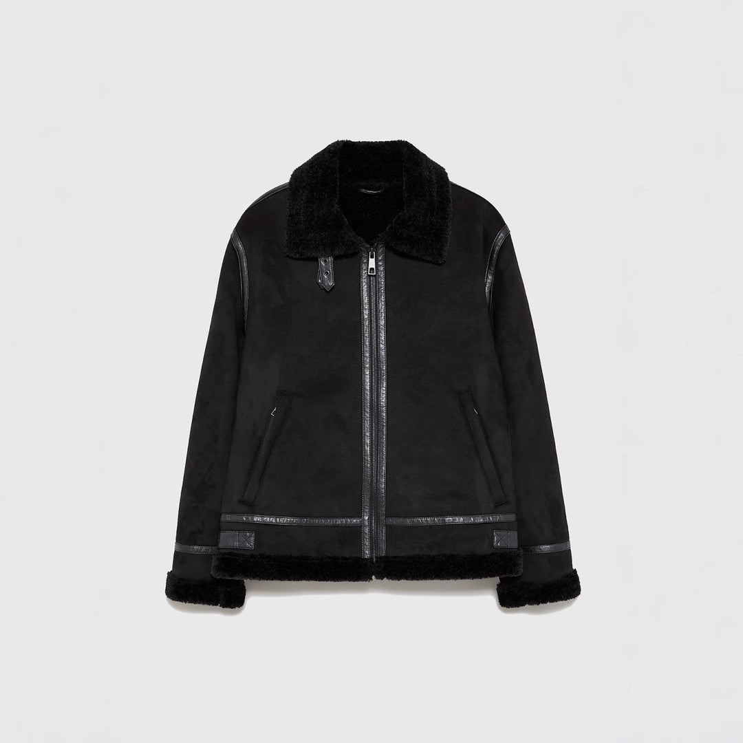 Damen lässige Shearlingjacke mit hochwertigem Obermaterial und komfortablem Innenfutter Drune