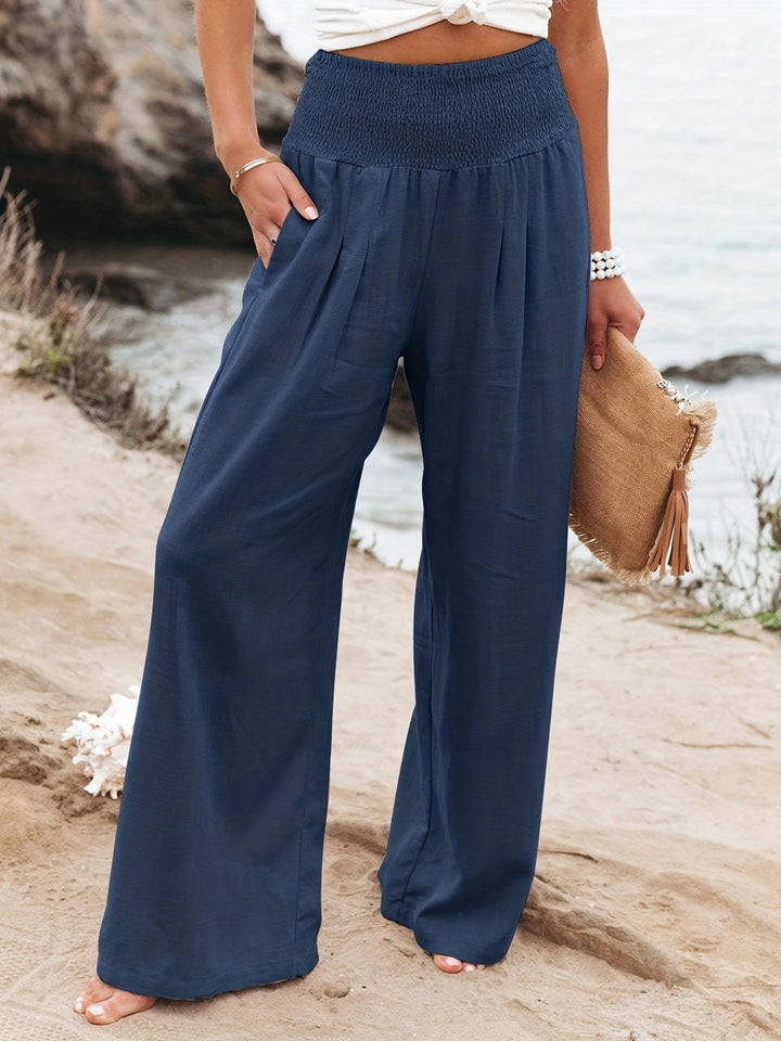 Damen weite Leinenhose mit elastischem Bund Drune