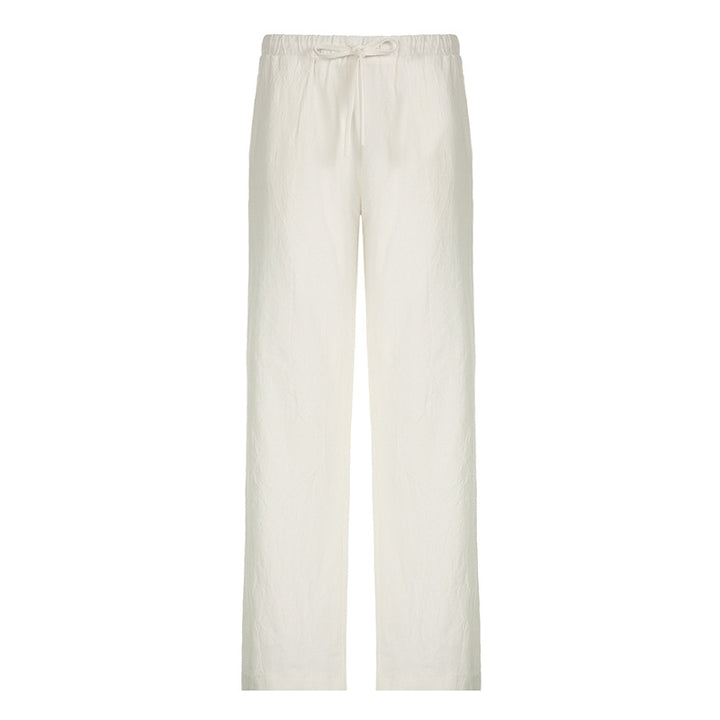 Damen lockere Leinenhose mit elastischem Bund und seitlichen Eingrifftaschen Drune