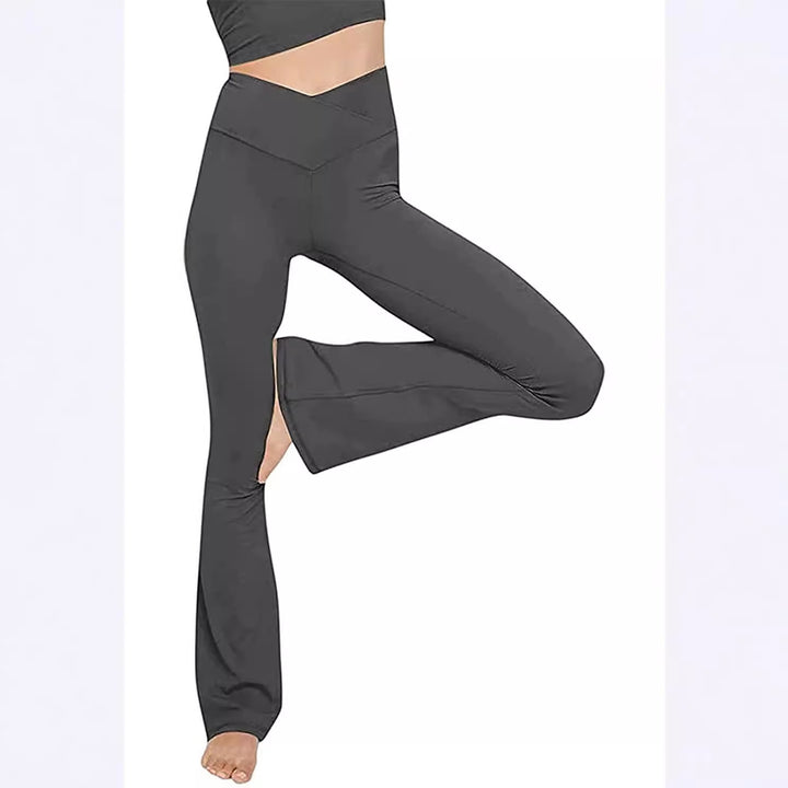 Damen Bootcut Yoga-Hose aus elastischem Material mit hohem Bund Drune