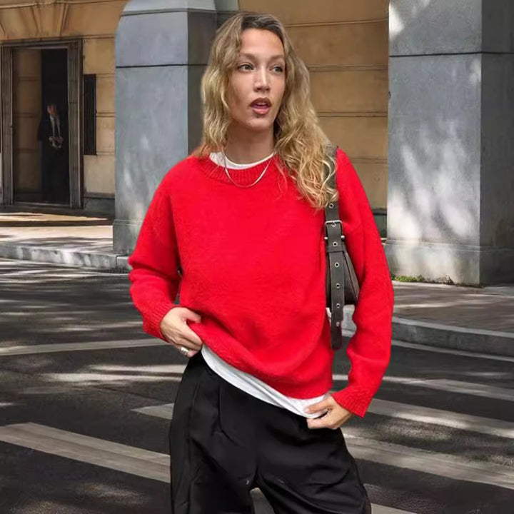 Damen Komfortabler Strickpullover mit weitem Schnitt und hochsteigendem Kragen Drune