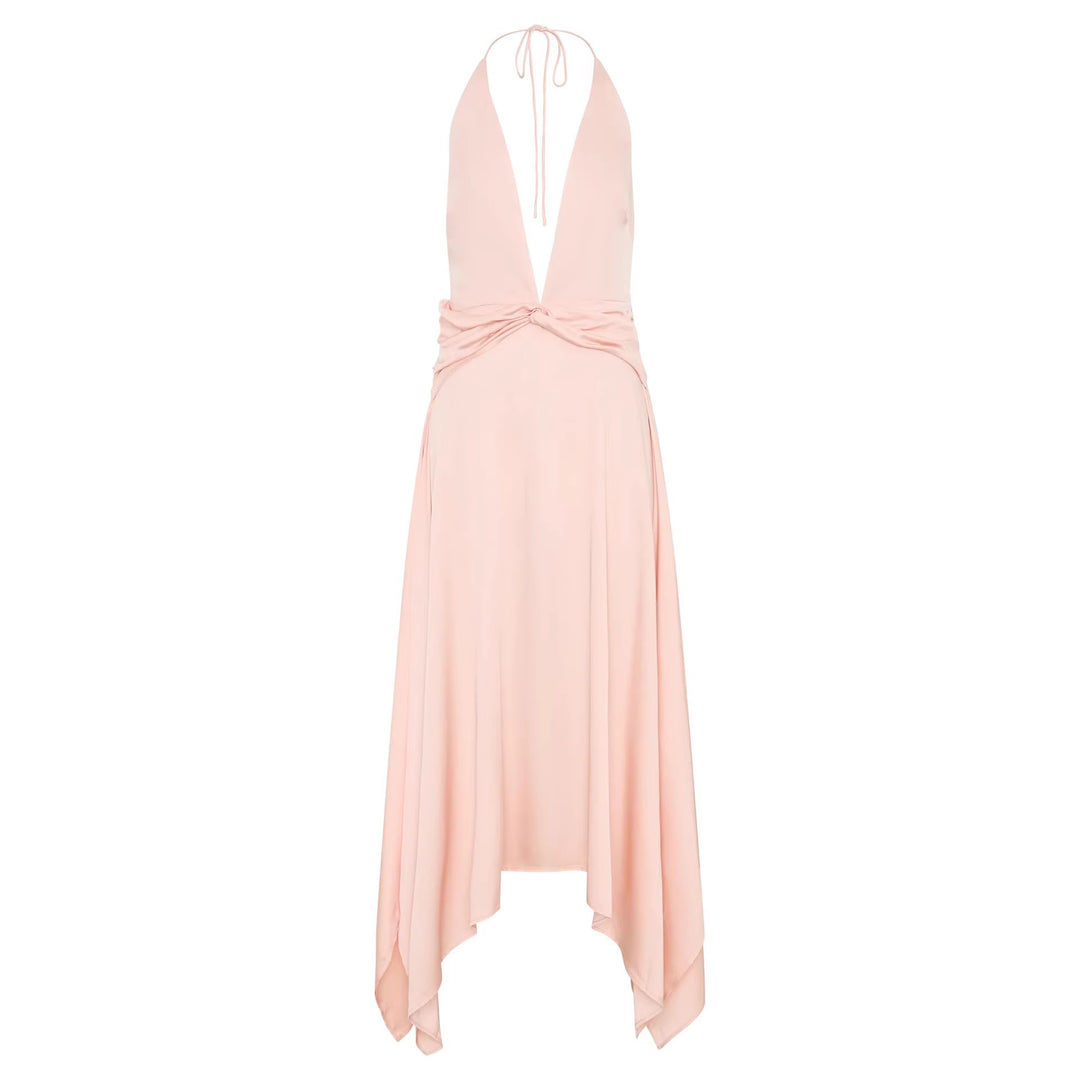 Damen Elegantes Wickelkleid mit tiefem V-Ausschnitt und asymmetrischem Saum Drune