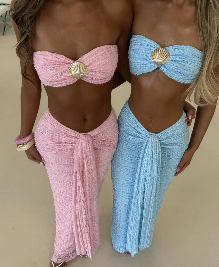 Damen Kleidungsset aus feiner Spitze und elegantem Wickelsaum Drune
