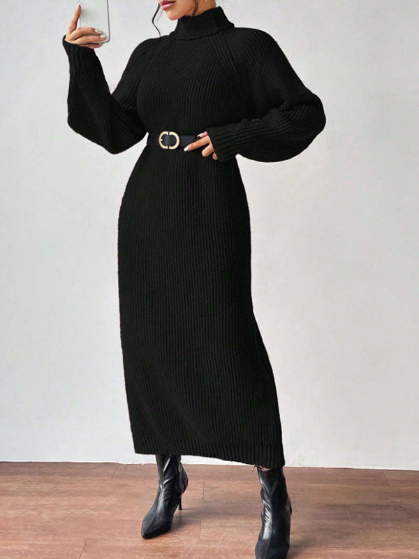 Damen modisches Strickkleid mit hochgeschlossenem Kragen und weitem Schnitt Drune