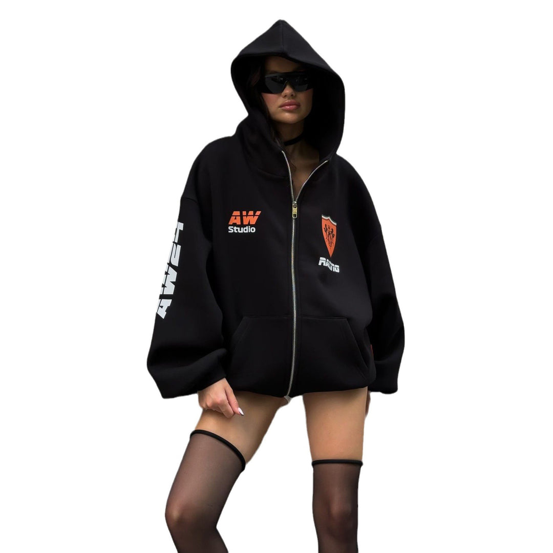 Damen oversized Kapuzenjacke mit grafischem Racing-Design Drune