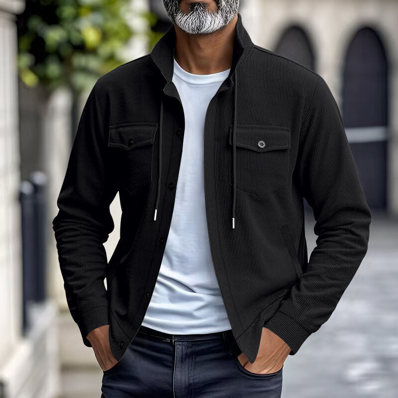 Herren gestreifte Utility-Jacke mit hochschließendem Kragen Drune