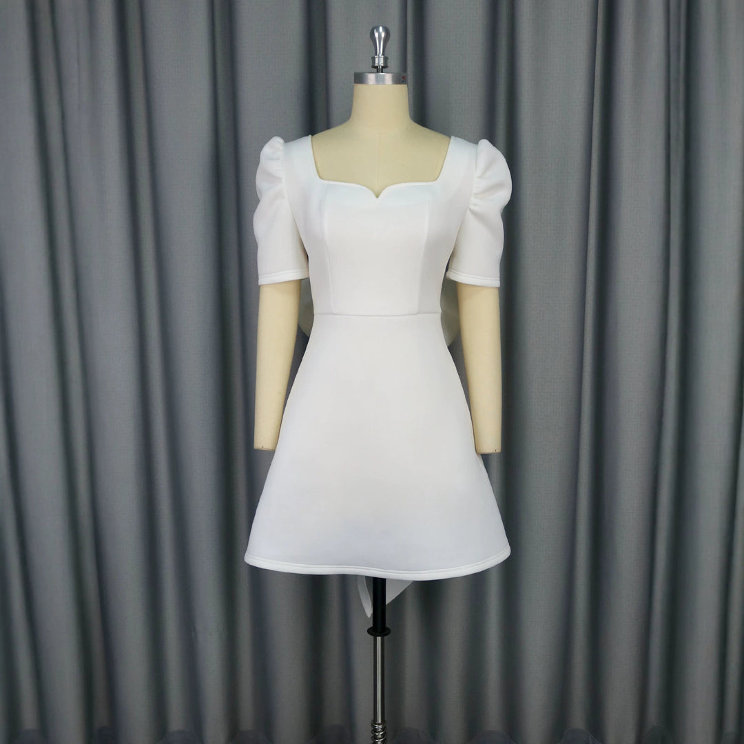 Damen Kleid mit voluminösen Puffärmeln und dekorativem Schleifendesign Drune
