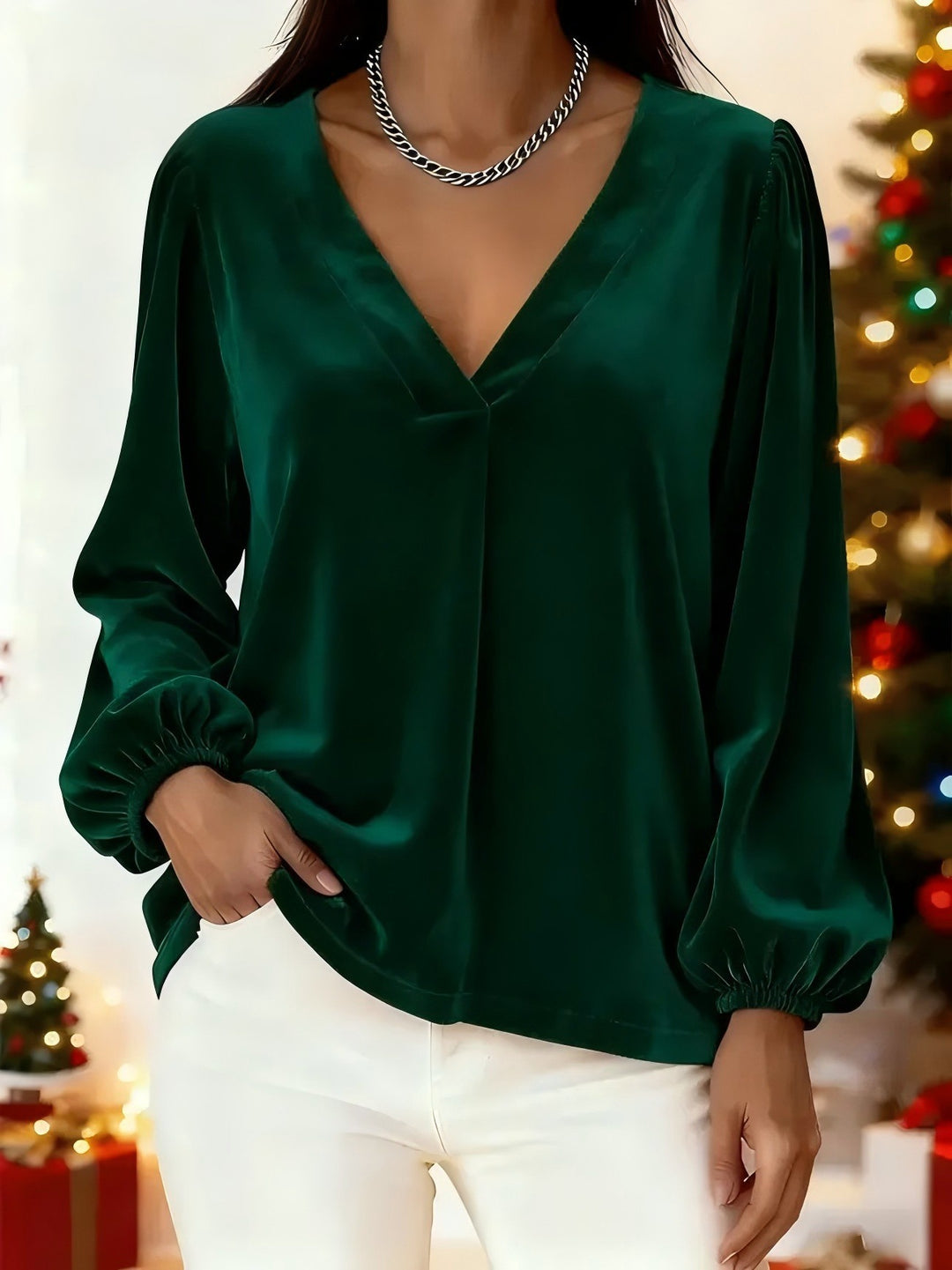 Damen modische Viskosebluse mit Ballonärmeln Drune