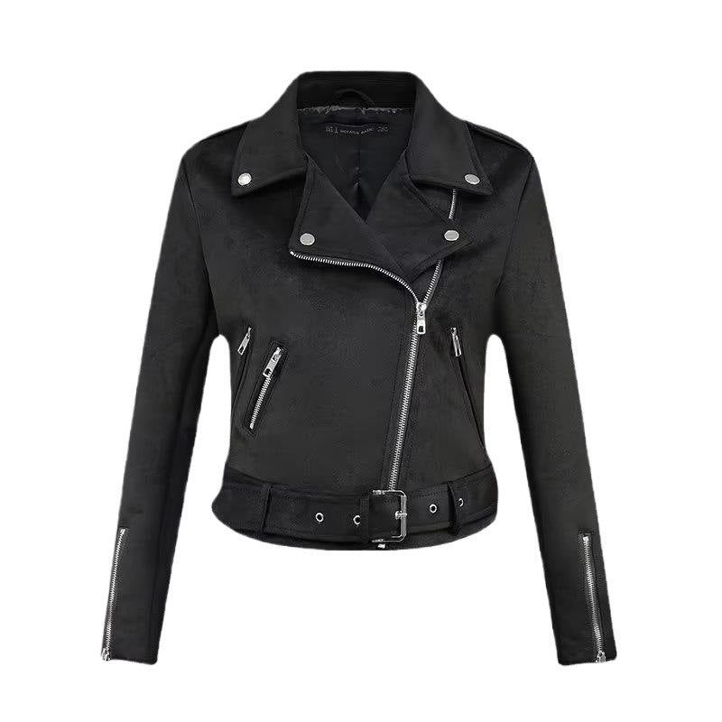 Damen stylische Bikerjacke im eleganten Wildleder-Look mit praktischen Taschen Drune