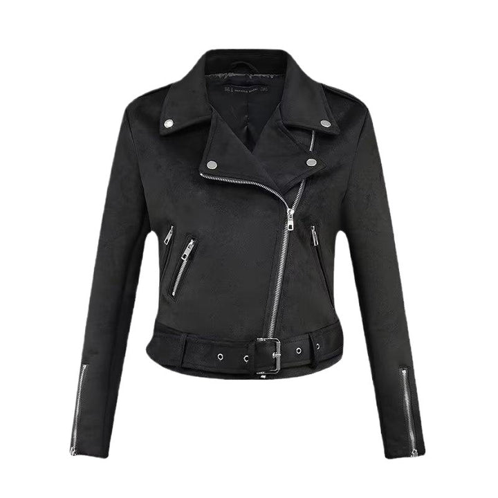 Damen stylische Bikerjacke im eleganten Wildleder-Look mit praktischen Taschen Drune