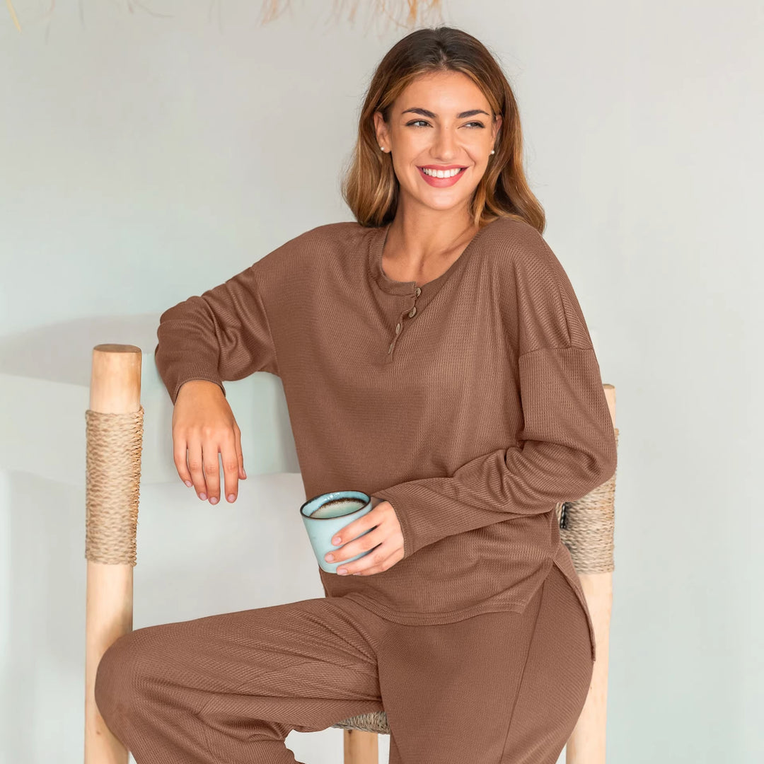 Damen gemütliches Waffel-Pyjama-Set Drune