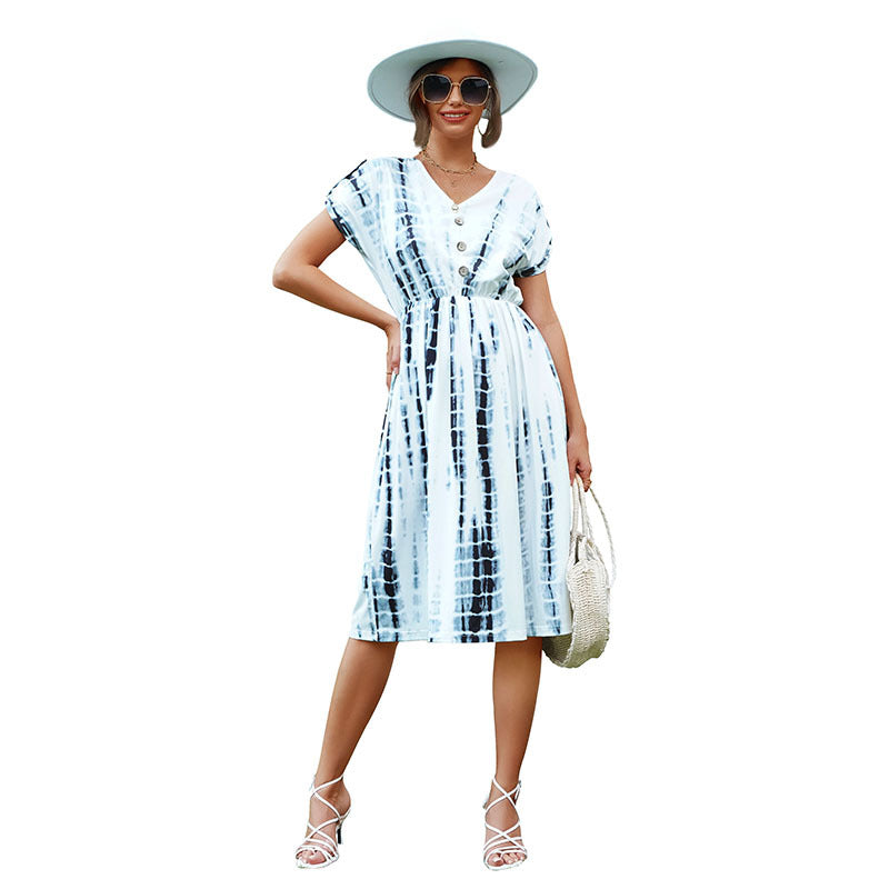 Damen Sommerliches Wickelkleid mit modischem Tie-Dye-Muster Drune