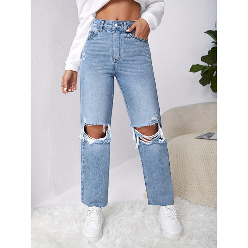 Damen Mom-Jeans im Vintage-Look mit Destroyed-Effekten Drune