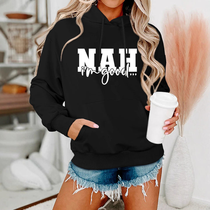 Damen Kapuzenpullover mit motivierendem Schriftzug und bequemer Passform Drune