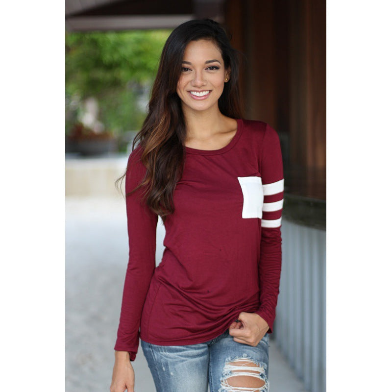 Damen Langarmshirt mit seitlichen Kontraststreifen und abgestepptem Brusttaschen Drune
