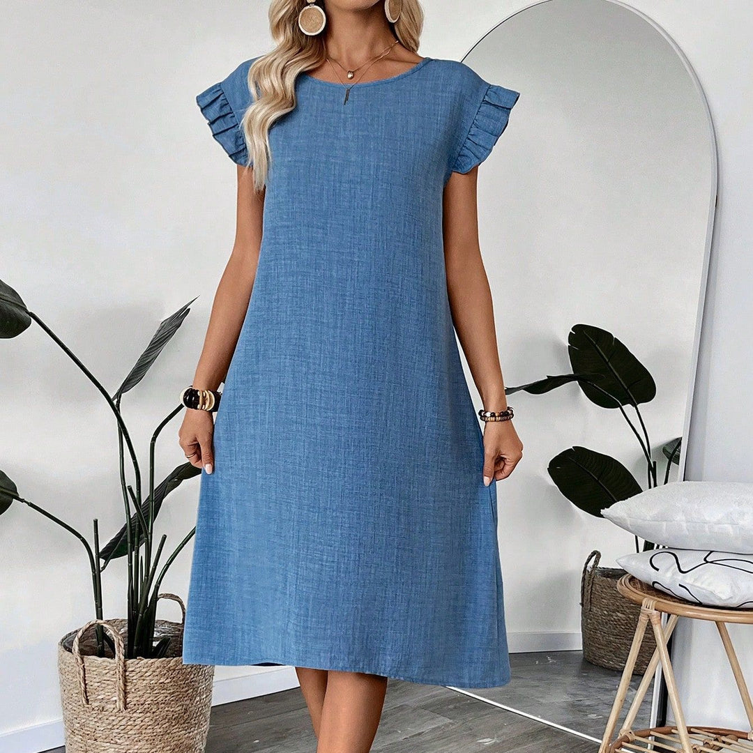 Damen lässiges Midikleid mit Rüschendetails und klassischem Schnitt Drune