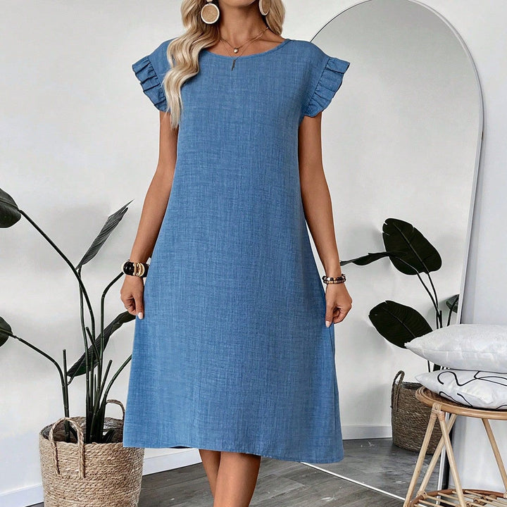 Damen lässiges Midikleid mit Rüschendetails und klassischem Schnitt Drune