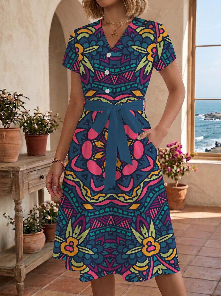 Damen Midi-Kleid mit floralem Design und bequemer Passform Drune