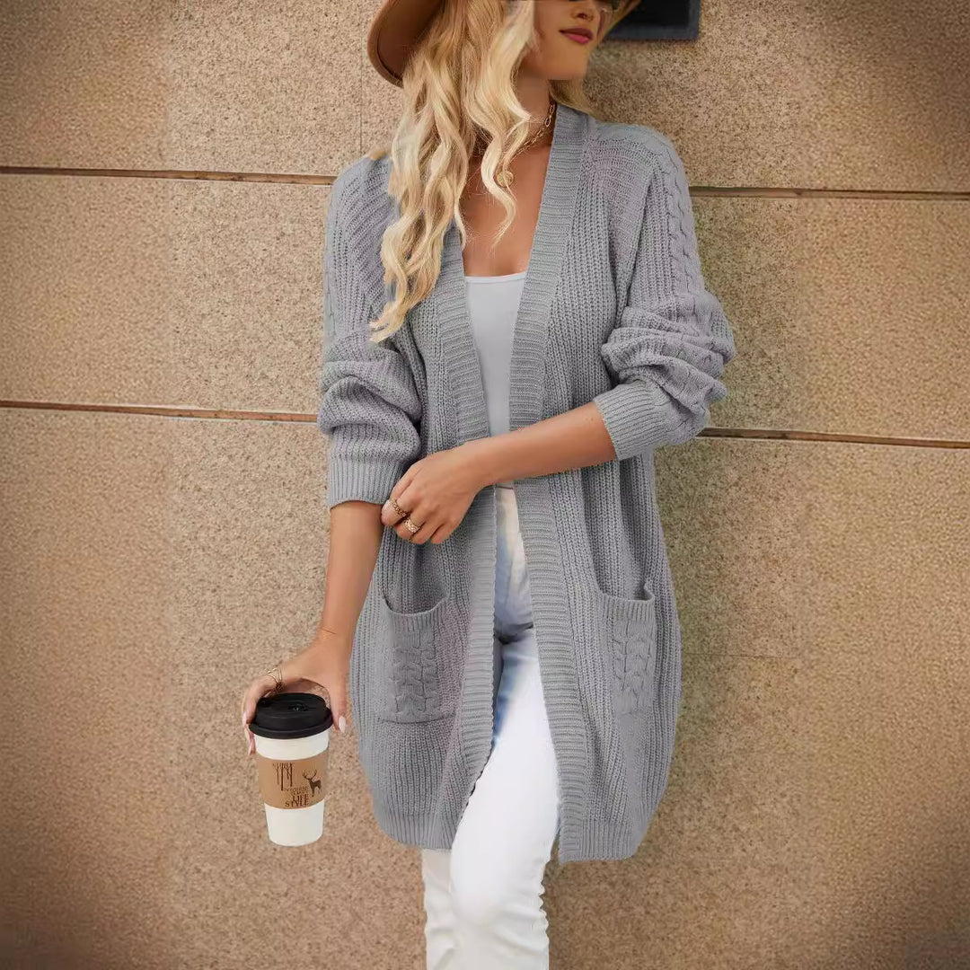 Damen Kabelstrick Offene-Front Cardigan mit Taschen Drune