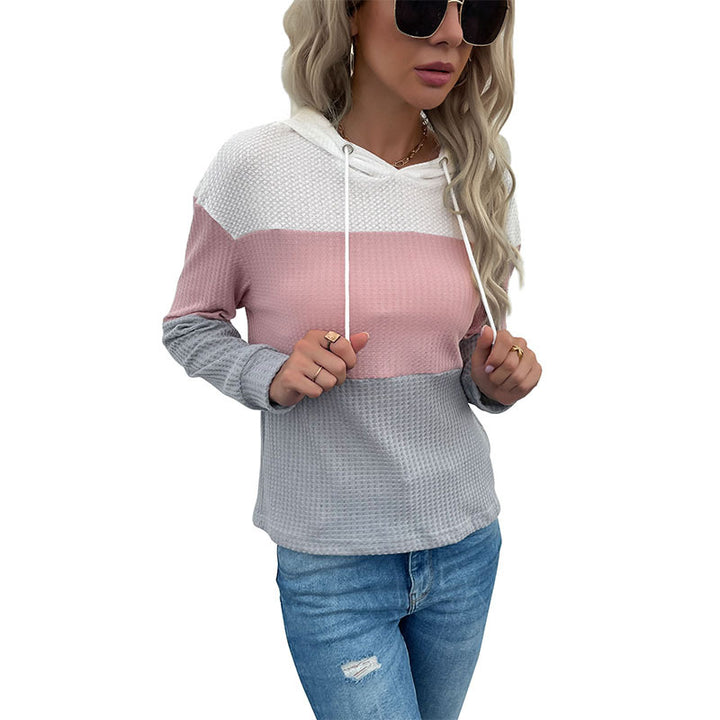 Damen lässiger Kapuzenpullover mit gestreiftem Waffeldesign und modernen Kontrastdetails Drune
