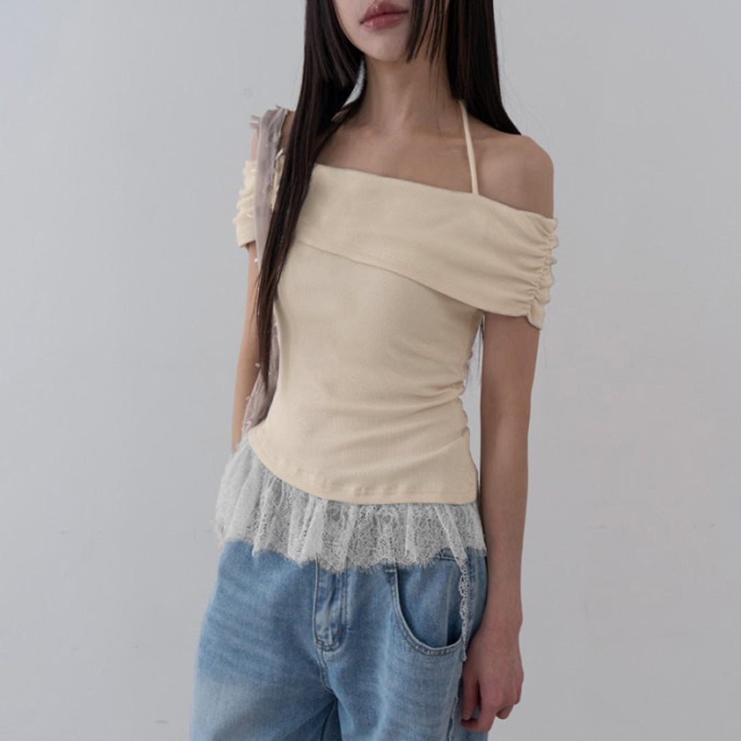 Damen Off-Shoulder Oberteil mit Rüschensaum Drune