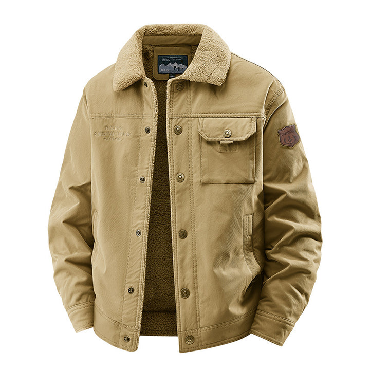 Herren nan gesteppte Canvas-Arbeiterjacke mit Teddykragen, thermischer Innenlage und multiplen Taschen Drune