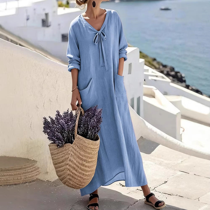 Damen Maxikleid mit seitlichen Taschen und Schleifendetails Drune