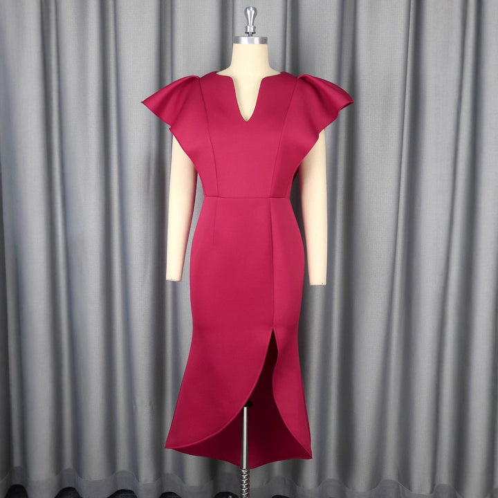 Damen figurbetontes Abendkleid mit voluminösen Rüschendetails Drune