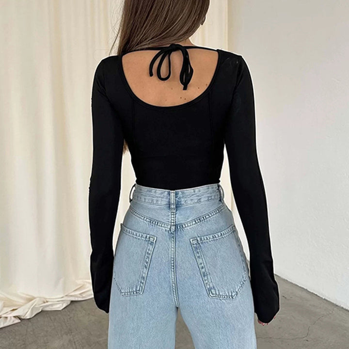 Damen cropped Langarmshirt mit schickem Flügelärmel Drune