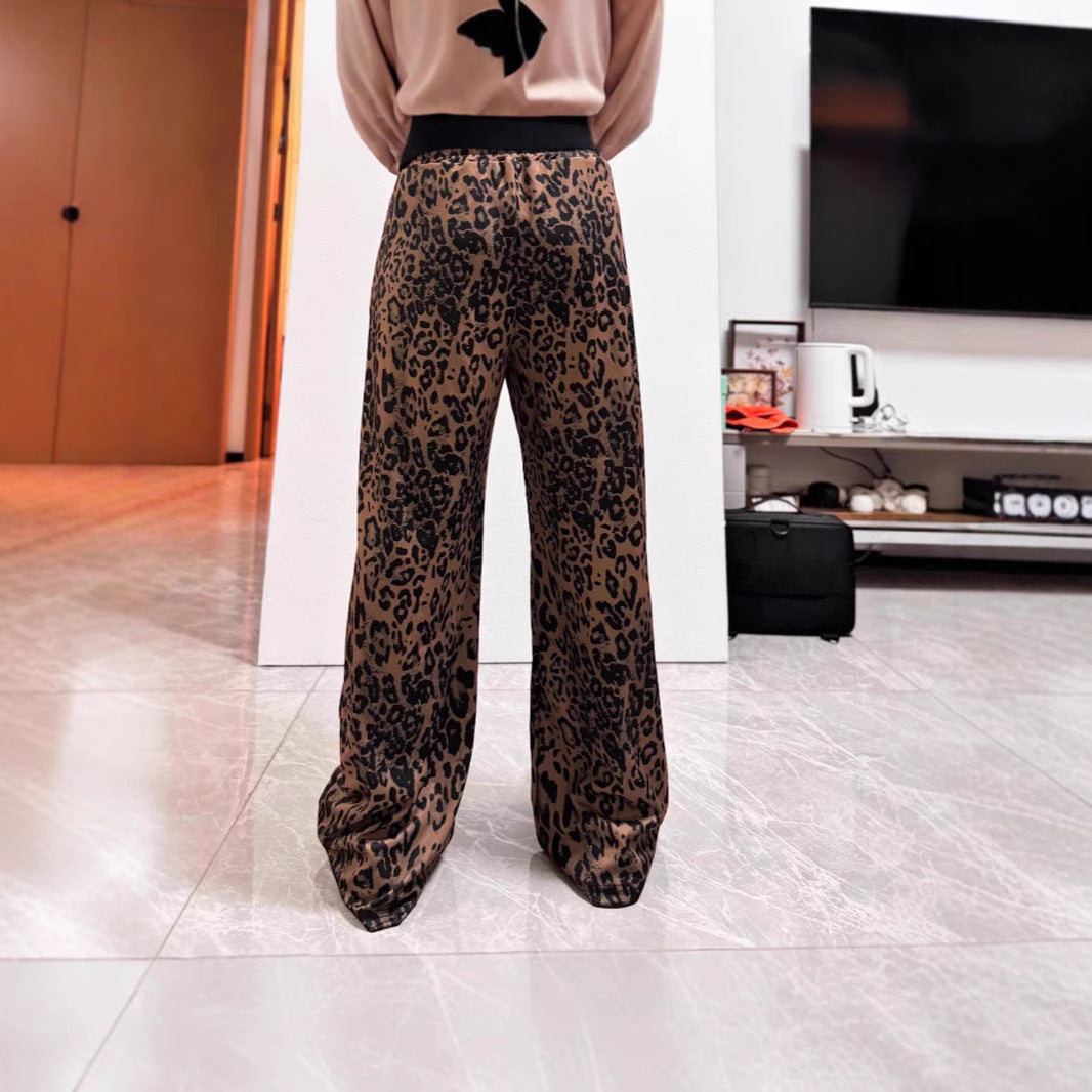 Damen Weit geschnittene Leinenhose mit Leopardenmuster Drune