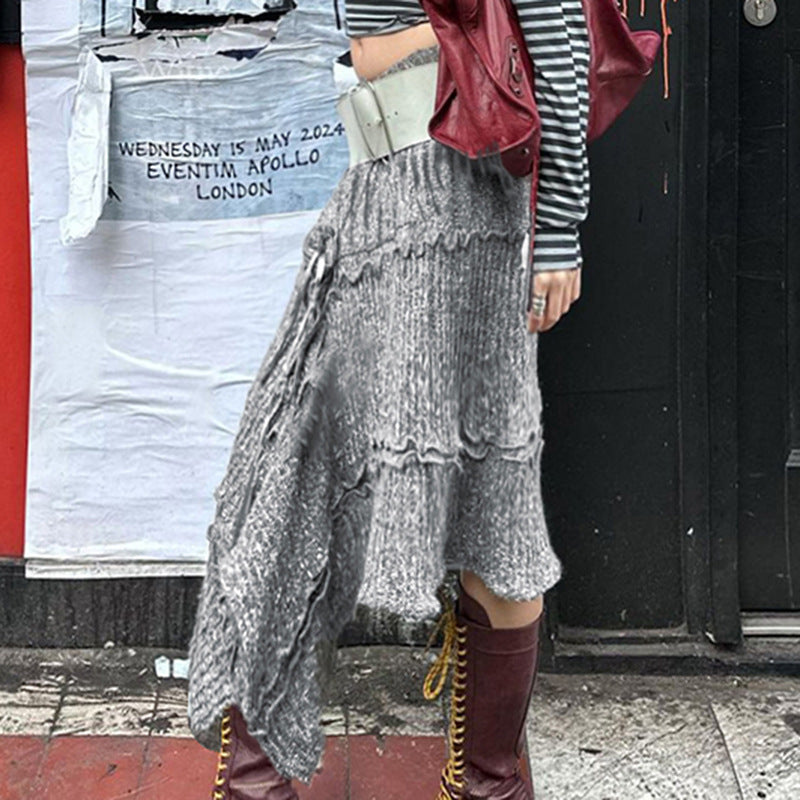 Damen asymmetrische Strickjacke mit modischen Rippdetails und Bindedetails Drune