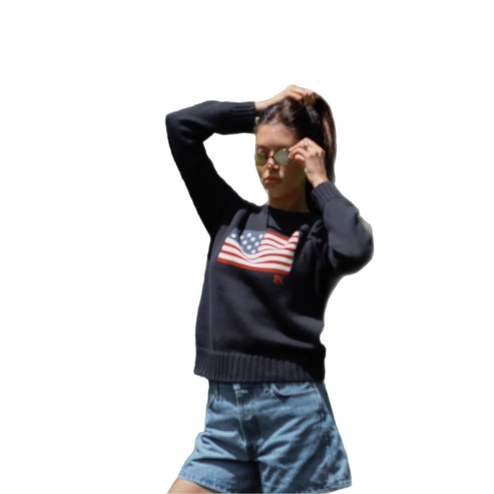Damen modischer Pullover mit USA-Flaggenapplikation Drune