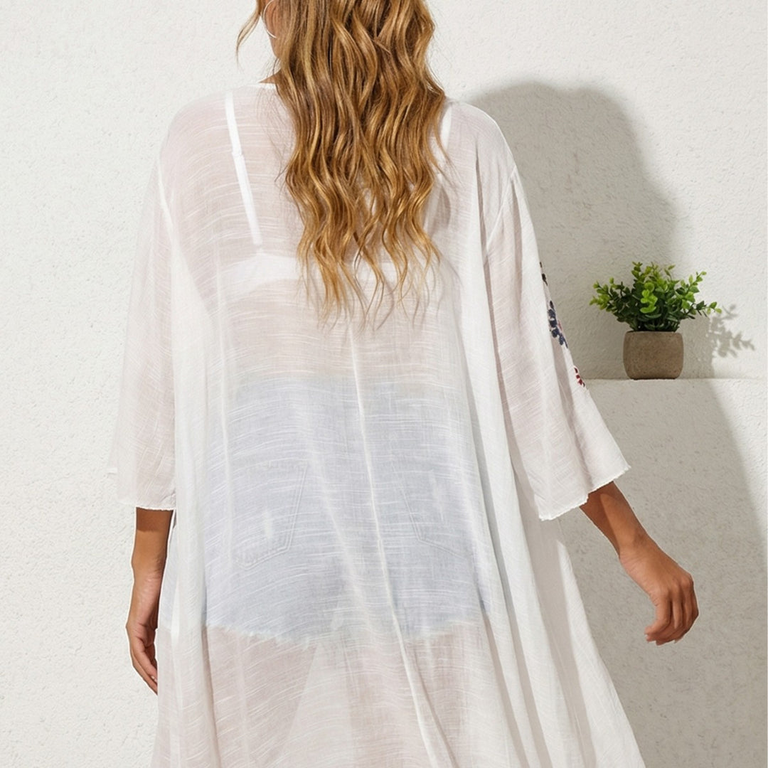 Damen luftiger und eleganter Strandkimono mit floralen Häkelakzenten Drune