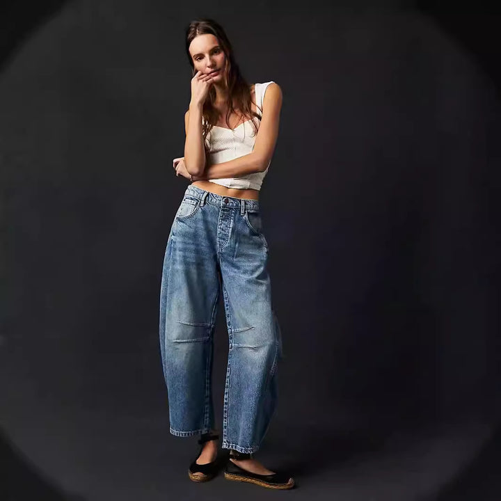 Damen Weite Denim-Hose mit hohem Bund und lässigen Details Drune