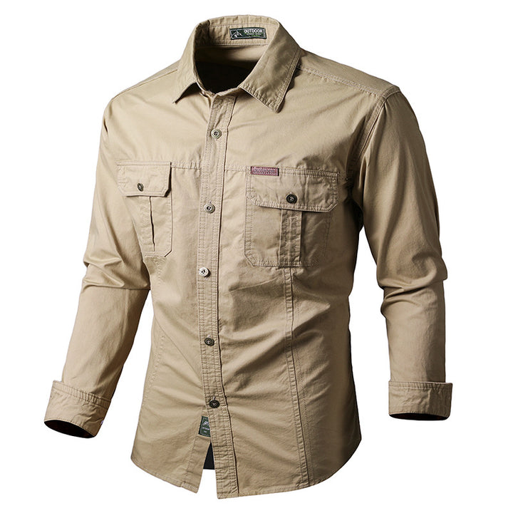 Herren  leichte langärmlige Utility-Hemd mit doppelten Klappbrusttaschen Drune