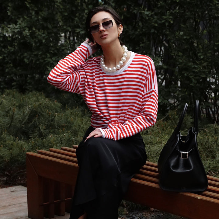 Damen lässiges gestreiftes Longsleeve mit Knoten-Detail Drune