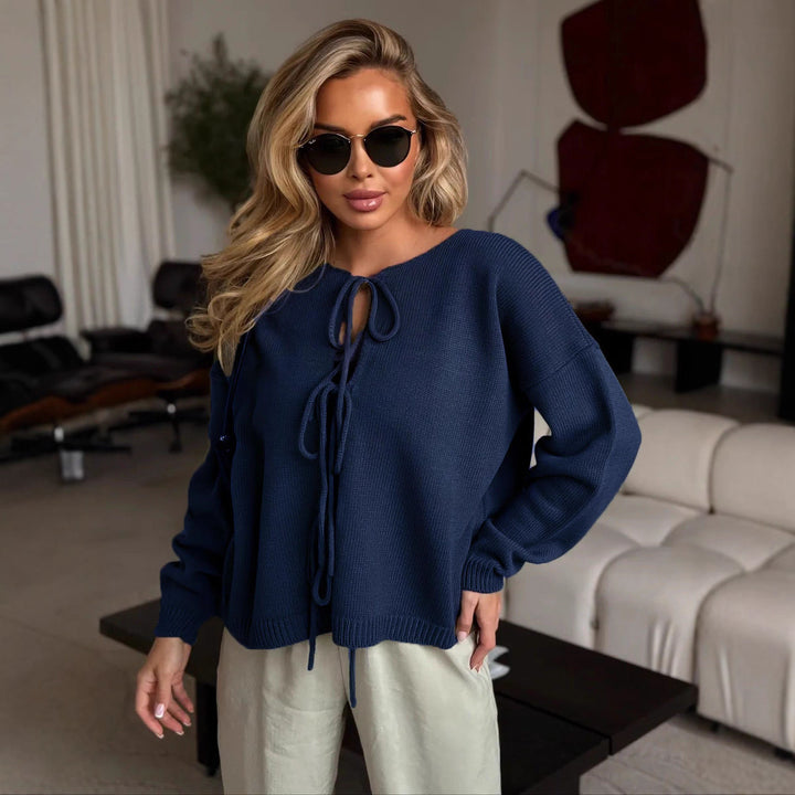 Damen lässiger Strickpullover mit dekorativen Schnürdetails Drune