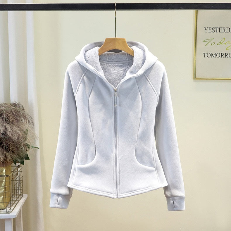 Damen bequeme Fleecejacke mit durchgehendem Reißverschluss und Kapuze Drune