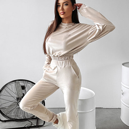 Damen sportliches Cropped 'Lounge-Set' mit elastischem Bund und praktischen Taschen Drune