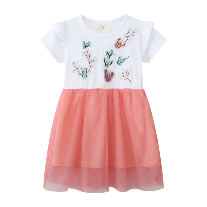 Mädchen Kurzarm Kleid mit floralem Tüllrock Drune