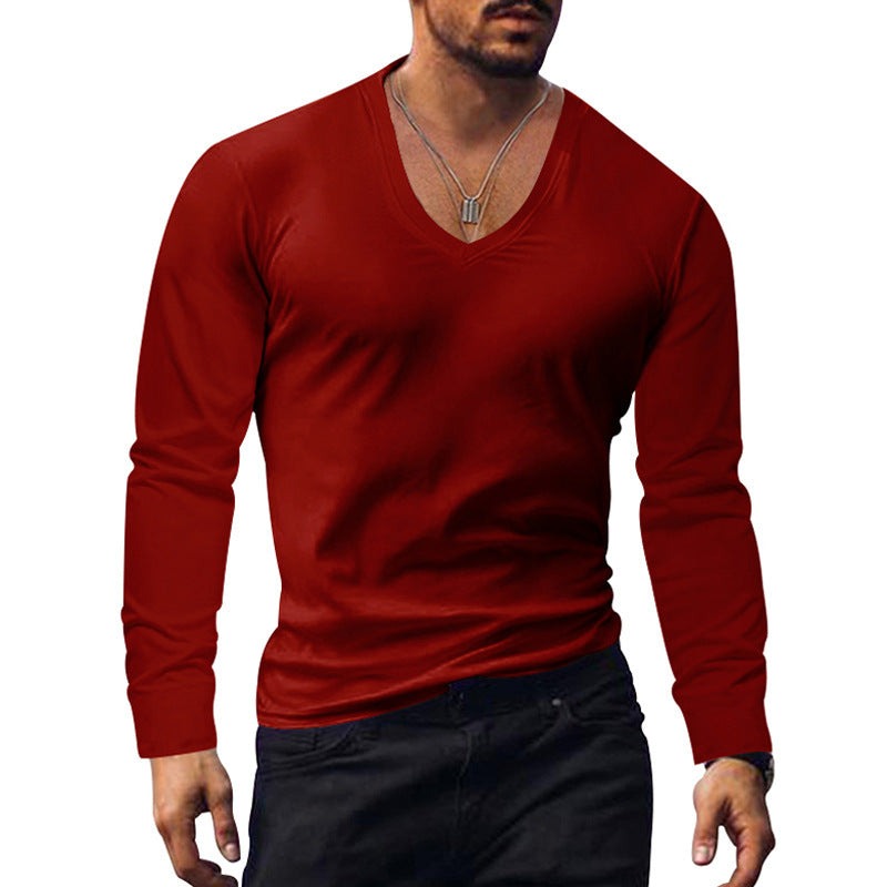 Herren V-Ausschnitt Langarmshirt aus weichem Baumwollmix mit figurbetonter Passform Drune