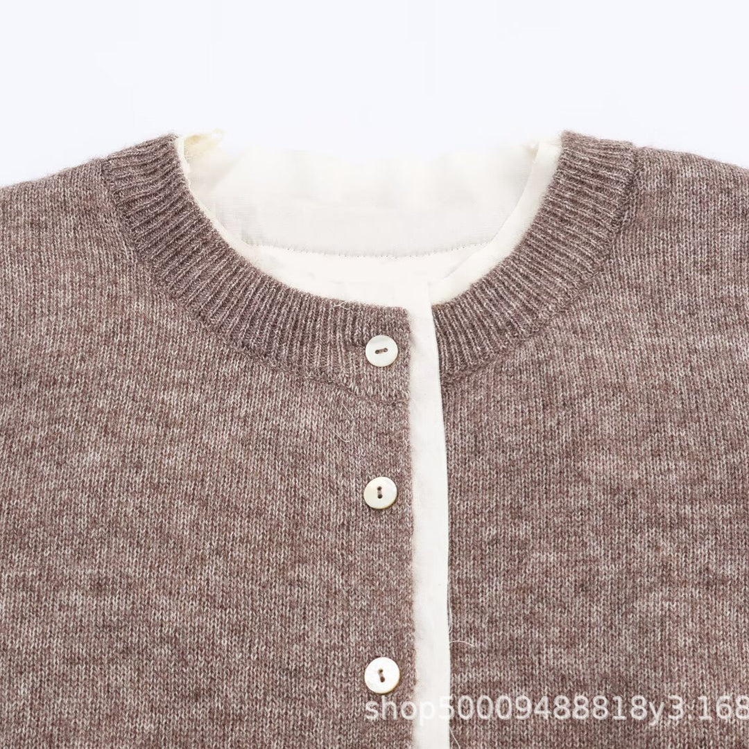 Damen modische Strickjacke mit Knopfleiste und Rundhalsausschnitt Drune