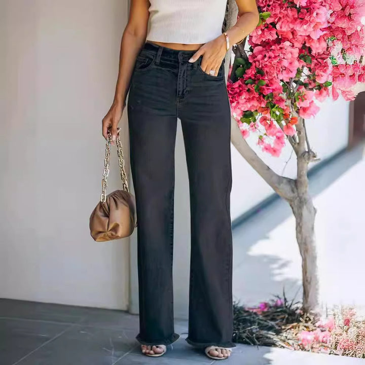 Damen weiter geschnittene Jeans mit fransigem Saum Drune