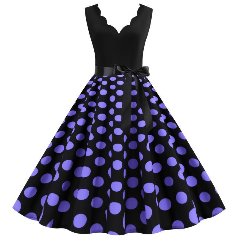 Damen Midi-Halbdauer Kleid mit klassischem Polka-Dots-Muster und taillierter Form Drune