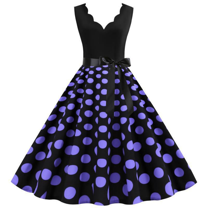 Damen Midi-Halbdauer Kleid mit klassischem Polka-Dots-Muster und taillierter Form Drune