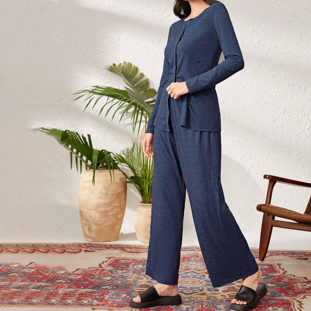 Damen komfortabler Loungeanzug mit langärmeliger Jacke und weiten Hosen Drune