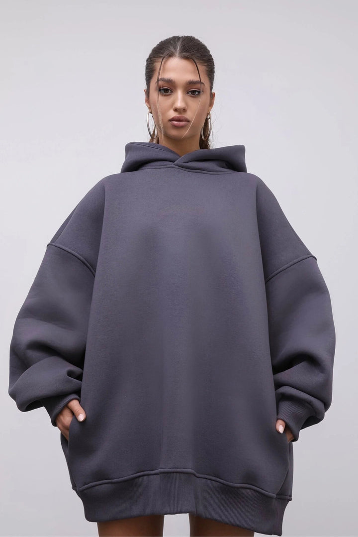 Damen oversized Kapuzenpullover mit lässigen Ärmeln Drune