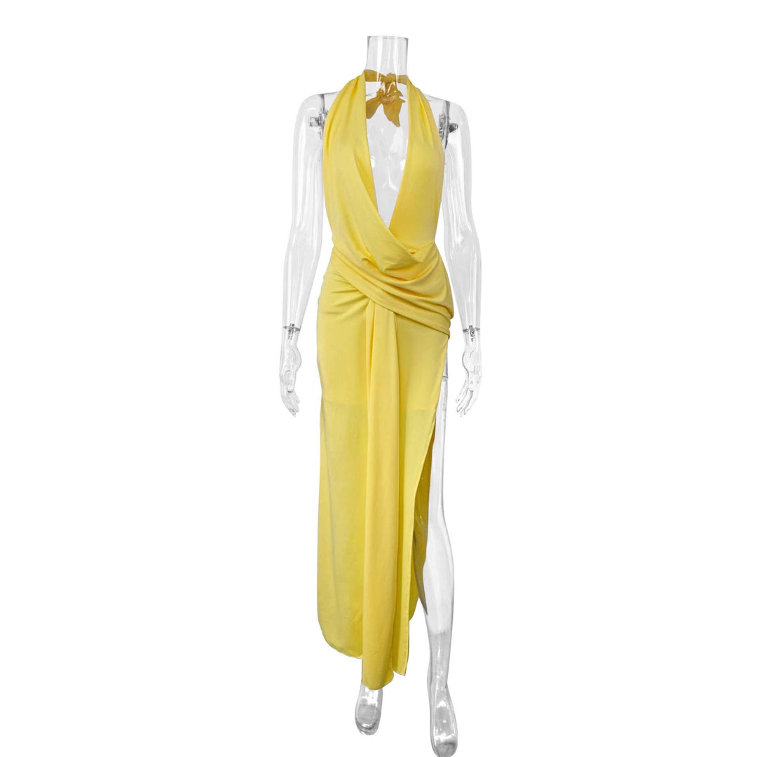 Damen Elegantes Abendkleid mit tiefem Ausschnitt und seitlichem Schlitz Drune