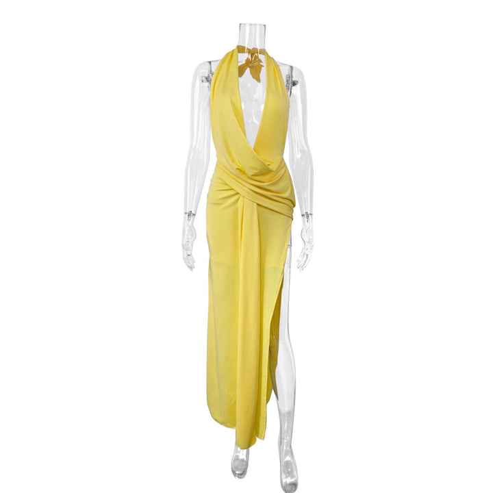 Damen Elegantes Abendkleid mit tiefem Ausschnitt und seitlichem Schlitz Drune